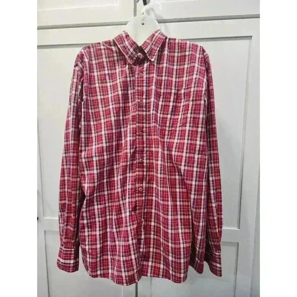 Wrangler Premium Quality Wrinkle Resist Shirt Men Large Red Plaid Long Sleeve